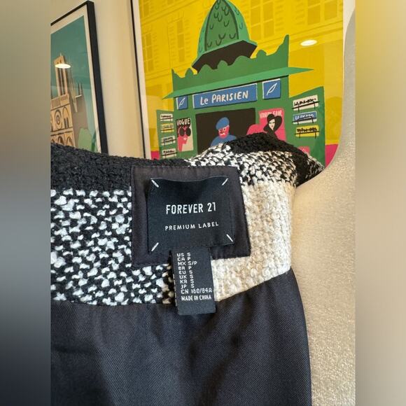 Black and White Forever 21 Premium Checkered Coat - Picture 3 of 8